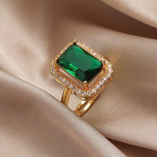 1pc Rhinestone Detail Geometric Decor Ring Copper Jewelry