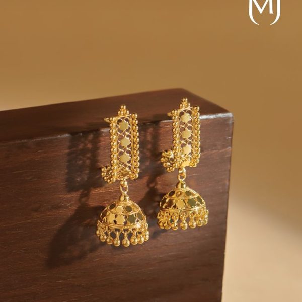 Ethnic 22KT Chandan Gold Jhumki Earrings for Festive Looks _ Indian Style